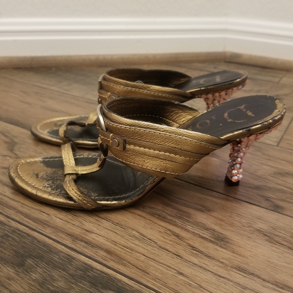 Christian Dior Heels Bronze Gold Jewelled Crystal Heels Dior Mules Size 7.5 - Picture 7 of 16